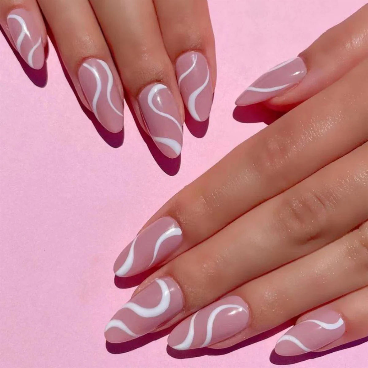 Wavy Nude - Long Almond - Press on Nails
